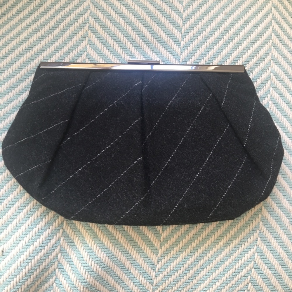 Gray Striped Wool Clutch Handbag